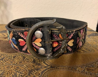 Mens Leather belt with pewter embellishments Southwestern 603