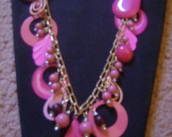 Custom Made "Pink IS for Girls" Upcycled Acrylic & Metal BoHo 24" Charm Necklace (OOAK)