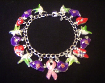 Custom Made "The Color of Woman" Upcycled Enameled & Silver 7.5" Charm Bracelet (OOAK)