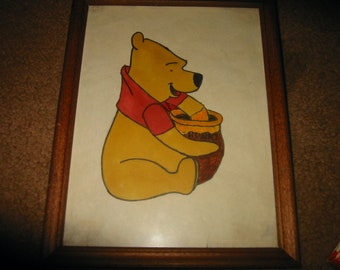 1970s Hand-Drawn Winnie-the-Pooh Colored Pencil Framed Sketch (6” x 8”)