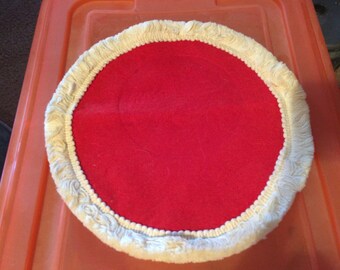 Vintage 1960s Red Felt & White PomPom Miniature Christmas Tree Skirt by Annabelle's Angels (OOAK piece)
