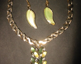 Custom Crafted "A Slice of Lime" Beaded Thermoset Necklace & Earrings Upcycled Jewelry Set (OOAK)