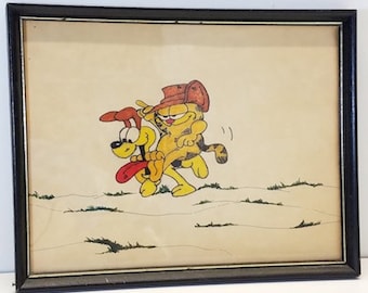 1970s Hand-Drawn Garfield & Odie Framed Colored Pencil Sketch (9” x 11”)