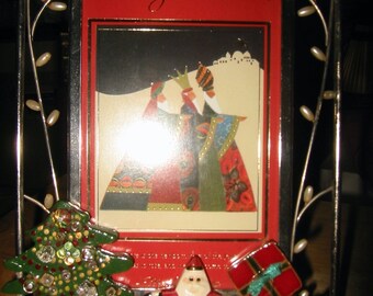 1990s "Night Before Christmas" Jewelry Embellished 4x6 Photo Frame by Kay Creatives (OOAK)