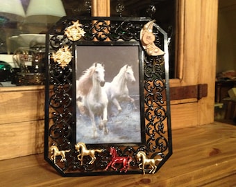 1970s "Midnight Ride" Jewelry Embellished 5x7 Photo Frame by Kay Creatives (OOAK)