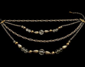1940s CORO Gold Chain & Lucite Beaded Crystal Necklace