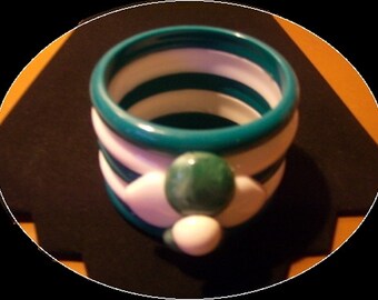 Custom Made "Creme de Menthe" Upcycled Acrylic Bangle Bracelet (OOAK)