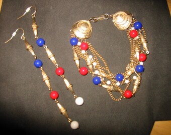 Custom Crafted "Freedom Unchained" Patriotic Beaded Bracelet & Earrings Upcycled Jewelry Set (OOAK)