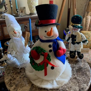 Vintage 1968 Large 16.5” Tall Felted Snowman by Annabelle&#39;s Angels (OOAK piece)