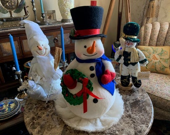 Vintage 1968 Large 16.5” Tall Felted Snowman by Annabelle's Angels (OOAK piece)