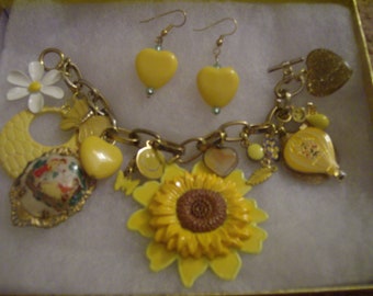 Custom Made "Let’s Make Lemonade" Upcycled Acrylic & Enameled 7.5” Charm Bracelet (OOAK)