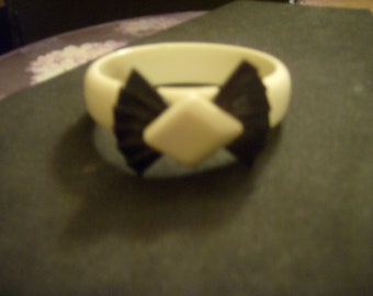 Custom Made "A Black Tie Affair" Upcycled Acrylic Bangle Bracelet (OOAK)