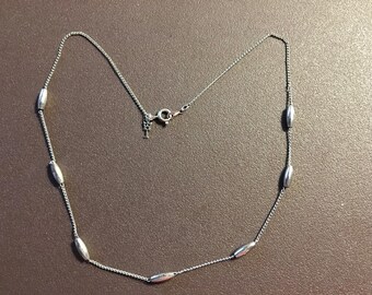 1980s CROWN TRIFARI Silver-Plated Tubular Beaded 15.5" Chain Necklace