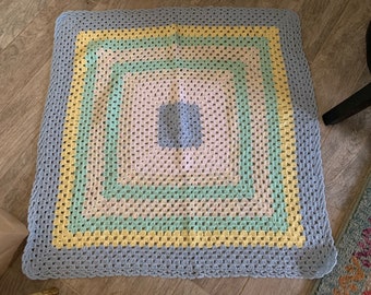 Vintage Hand-Knit Pastel Colors Afghan Table Cover (36" x 36")