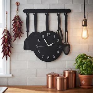 Modern Kitchen Wall Clock | Pan & Utensils Design