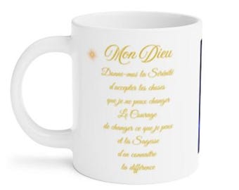 Tasse, Mug 20oz, Prière de la Sérénité,  Lotus Spirituel, Français