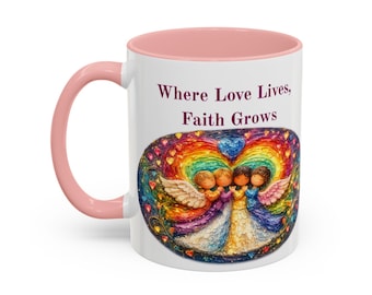 Where Love Lives Faith Grows Mug | Accent Coffee Mug, Pink Interior