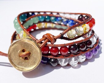 Triple Wrap Chakra Bracelet (rich brown, 6mm)