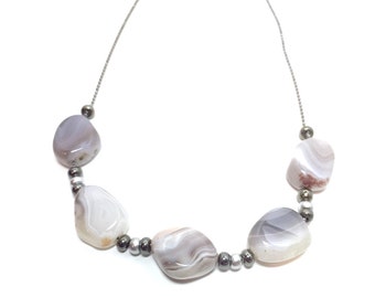 Botswana Agate Sliding Stone Necklace - Ball Chain