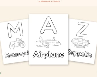 Vehicle Alphabet Coloring Pages for Kids, 26-Page Printable A–Z Transportation PDF