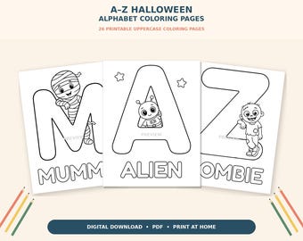 Halloween Alphabet Coloring Pages: A–Z Instand Download Printable PDF for Preschool & Kindergarten