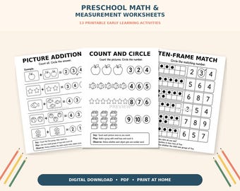 Preschool Math Worksheets: 13 Printable Pre-K Counting, Addition and Measurement Activities