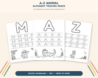 Animal Alphabet Tracing Worksheets | A–Z Preschool Printable PDF