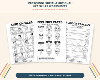 Preschool Social Emotional Worksheets: 10 Printable Pre-K Life Skills and Fine Motor Activities