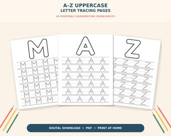 Uppercase Alphabet Tracing Worksheets, A–Z Letter Practice Printable PDF for Preschool & Kindergarten