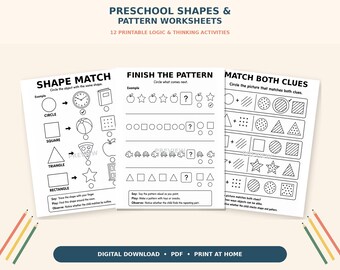 Preschool Shapes and Patterns Worksheets: 12 Printable Pre-K Logic and Thinking Activities