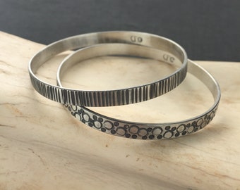 Patterned Silver Bangle // Hand Forged Silver Bangle //  Modern Silver Bracelet // Contemporary Jewelry