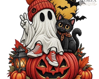Ghost Cat Pumpkin Halloween PNG, Spooky Fall Design (Digital Download)