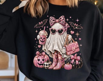 Pink Rhinestone Ghost Halloween PNG, Girly Sublimation Design (Digital Download)
