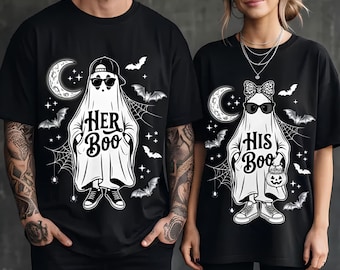 Ghost Lovers Couple Halloween PNG | Matching His Boo Her Boo Sublimation Design (Instant Download)