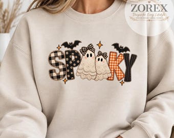 Patchwork Spooky Ghost PNG, Halloween Ghost Sublimation Design, Gingham Boo Digital Download