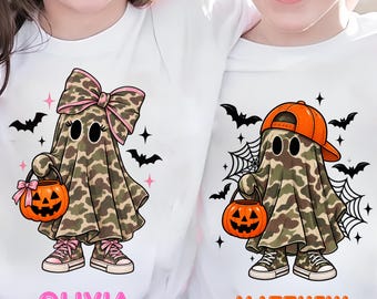 Personalized Camo Ghost PNG, Boy Girl Halloween Shirt Design (Digital Download)