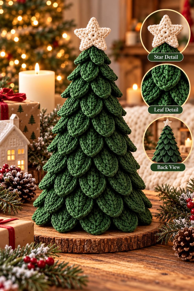 Many Trees Top View Pattern Layered Leaf Petal Crochet Christmas Tree Pattern (PDF) , Christmas ...