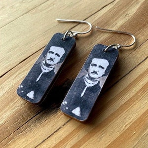 Edgar Allan Poe Earrings: Reversible Wood & Sterling Silver