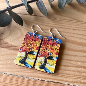Van Gogh Earrings, Mulberry Tree, REVERSIBLE, Sterling or Stainless Wire, Lightweight Wood, Artist, Art Gift