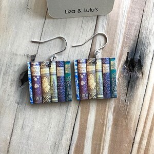 Beautiful Book Lovers Print Earrings, One Inch Wood Square, REVERSIBLE, Sterling or Stainless Wire image 2