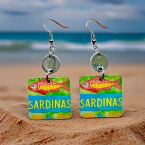 Sardine Print Earrings, Italy, Summer Girl, REVERSIBLE, Handmade, Gift, Fish Jewelry