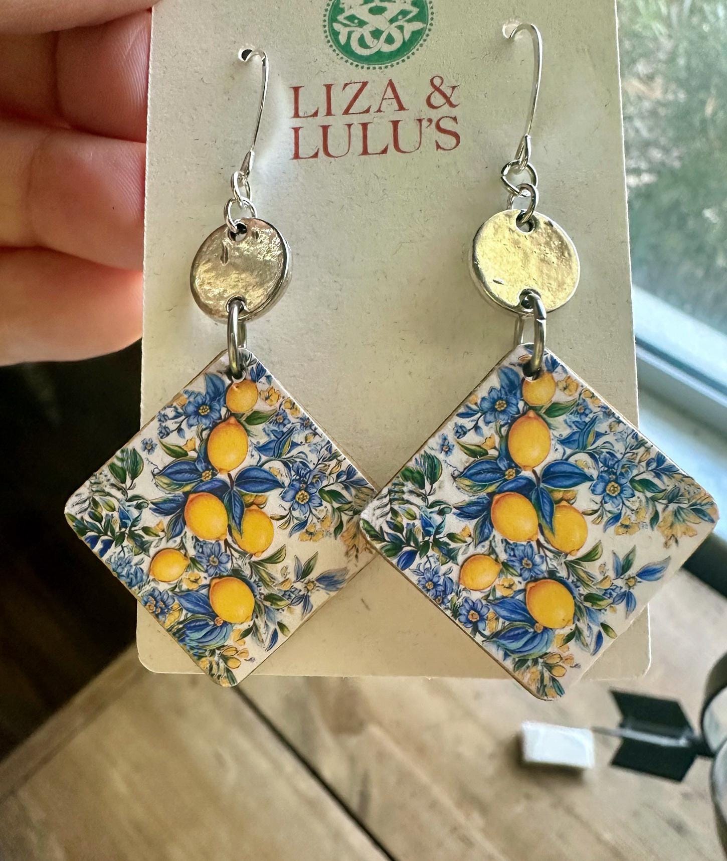 Handmade Tuscan Lemon Print Earrings: Sterling Silver or Stainless Steel