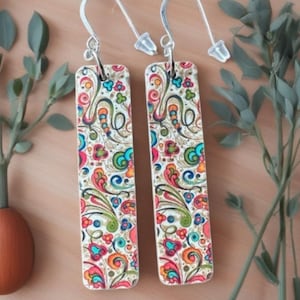 Florentine Print Earrings, Lightweight Recycled Wood, REVERSIBLE, Sterling Silver or Stainless Wire, Italy, Gift, Handmade