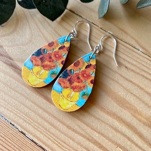 Van Gogh Earrings Sunflowers REVERSIBLE on Lightweight Wood - Etsy