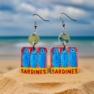 Sardine Print Earrings, Italy, Summer Girl, REVERSIBLE, Handmade, Gift, Fish Jewelry