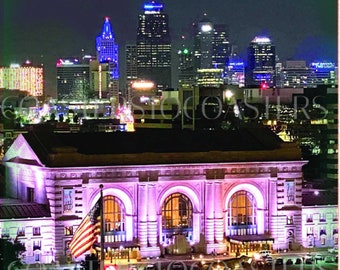 KC Coaster Collection: Union Station at Night (single stone coaster)