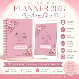 2027 Digital and Printable Planner  Hyperlinked Weekly and Monthly PDF  My New Chapter  English US Letter Planner