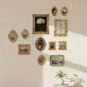 Mini Vintage Gold Wall Picture Frames Set of 10, Ornate Antique Photo Frames, Gallery Wall Decor, Vintage Home Decor