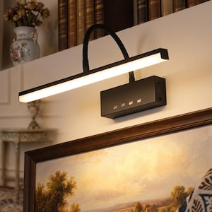 Rechargeable Picture Light, 40cm LED Wall Sconce, Wireless Art Light, Dimmable Black Display Lamp with Remote, Adjustable Gallery Light