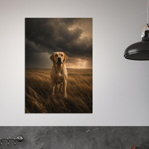Lámina artística de Labrador, póster de perro majestuoso con cielo tormentoso